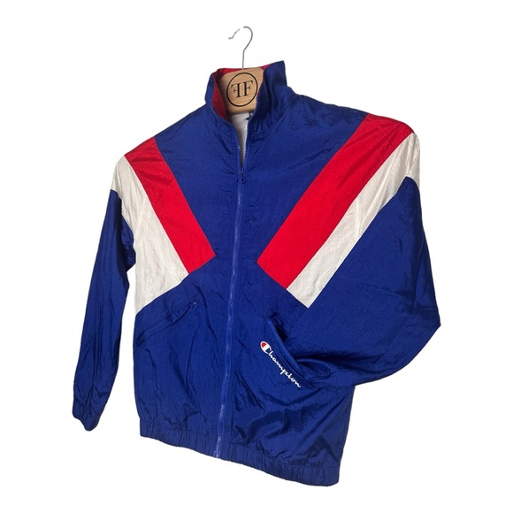 Champion Vintage Unisex Windbreaker 90"s Style Full Zip Blue/Red/White Small - Picture 2 of 6